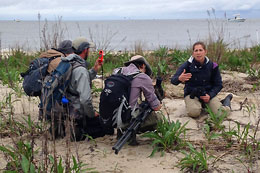 Rutgers team of scientists making observations at a NJ beach. Image courtesy of Julie Lockwood