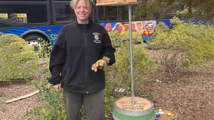 Kimberly Russell installing bee bunkers in NYC
