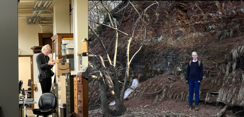 Blair Young conducting research in the herbarium and outdoors