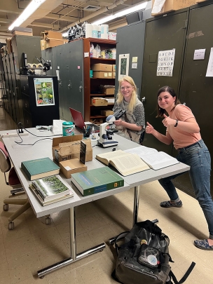 Blair Young and Emily Hughes in the Chrysler herbarium